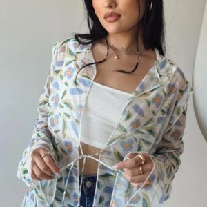 Mesh tie front floral blouse/ layering piece